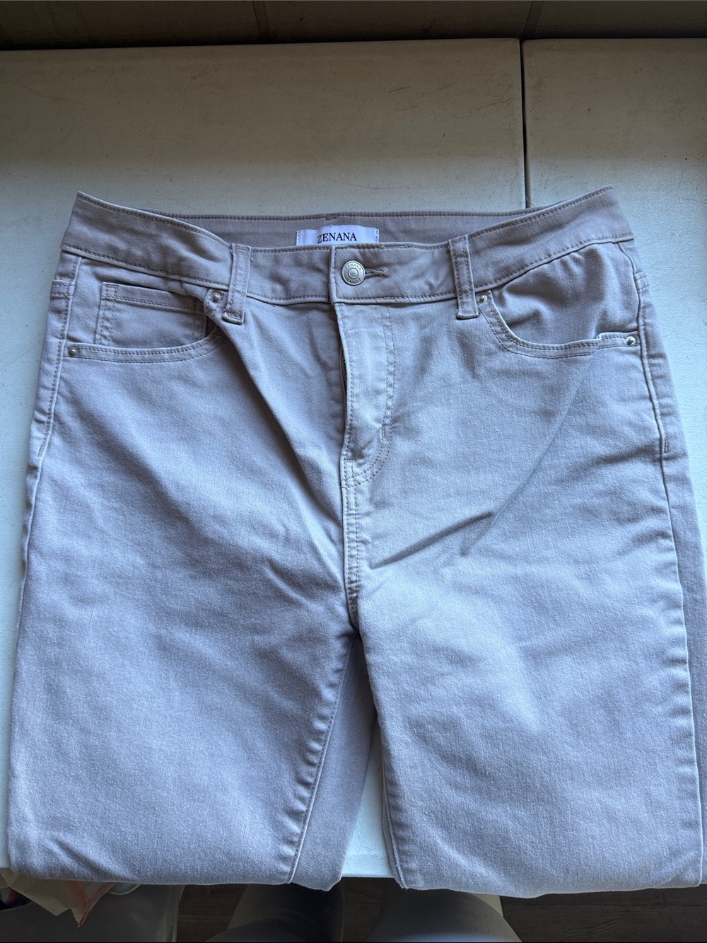 Zenana Outfitters Skinny Jeans in Light Taupe - Picture 3 of 6